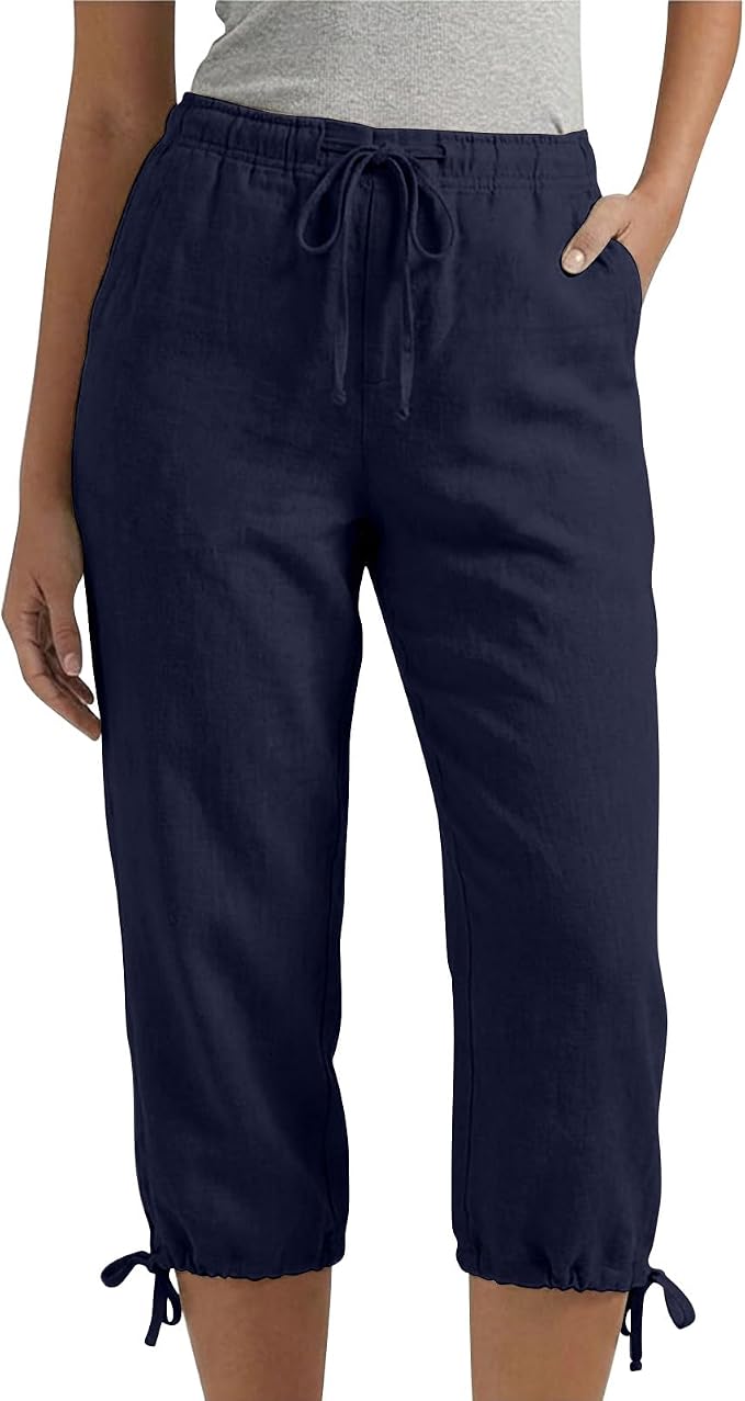 Linen Capri Pants for Women Drawstring Elastic Wide Leg Trouser 2026 Summer - Image 2