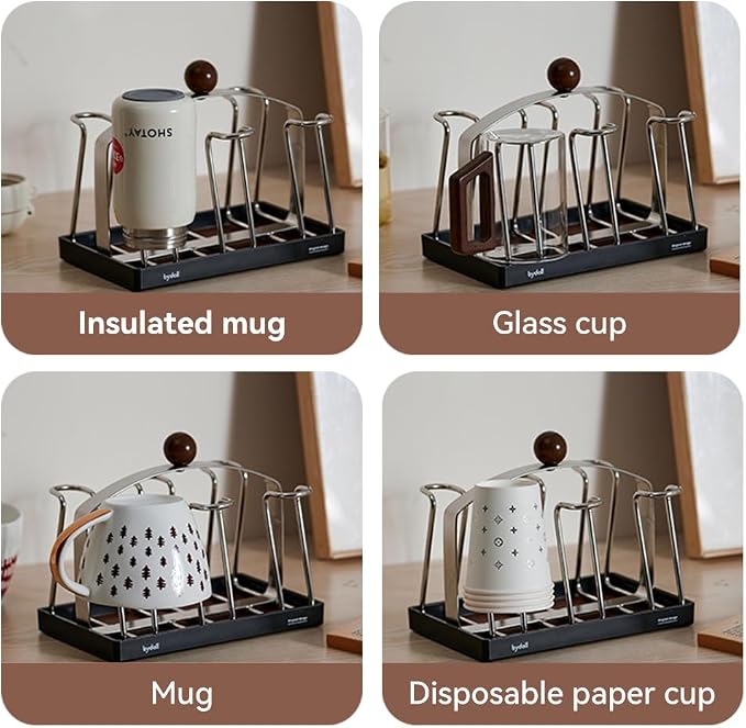 Stainless Steel 6 Cups Mug Holder Drying Rack Stand Drinking Glass Cup Holder - Image 7