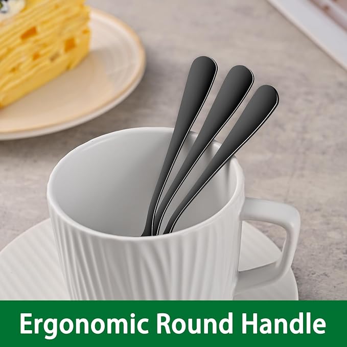 DEHOV 4.7 Inch Coffee & Tea Spoons, 8-Piece Black Stainless Steel Espresso - Image 5