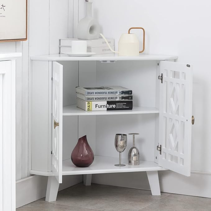 Scurrty Small Corner Table, Free-Standing Shelf Stand Storage Organizer - Image 4