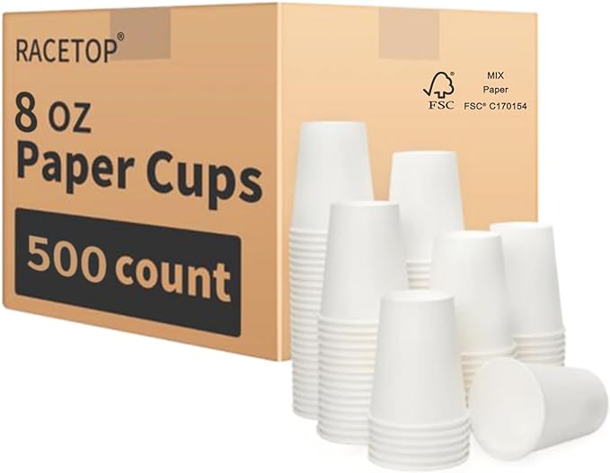 RACETOP 8 oz Disposable Coffee Cups 500 pack, Hot Coffee Cups 8 oz by RACETOP