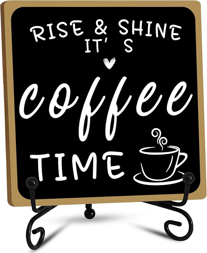 Wooden Coffee Bar Sign Coffee Bar Decor, Coffee Bar Decorations Black and White by HINGTAI