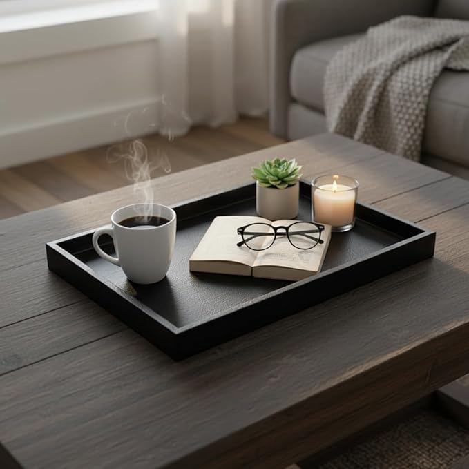 20 x 14 inches High-End Light Luxury Leather Rectangle Oversized Service Tray by QAVOL