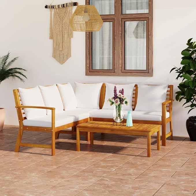 4 Piece Patio Lounge Set with Cream Cushions - Image 2