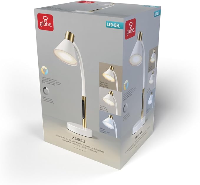 Globe Electric 62000035 15" LED Integrated Desk Lamp, Matte White, Brass Accent - Image 11