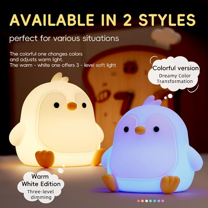 Penguin Night Light for Adults, Dimmable Cute Silicone Animal Nightlight - Image 3