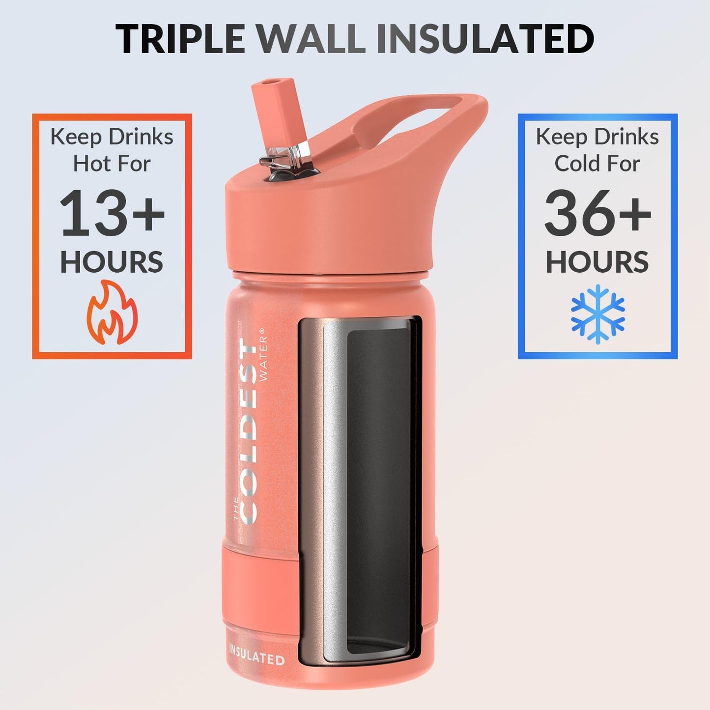 Coldest Insulated Water Bottle with Straw Lid - Stainless Steel Metal Insulated Bottle for Men & Women (Pink Froze Glitter, 14 oz)