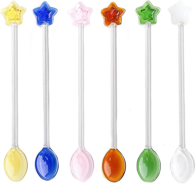 6 Pieces Coffee Glass Spoon, 6.2inch Crystal Clear Stirring Spoons Swizzle by TMXAOK