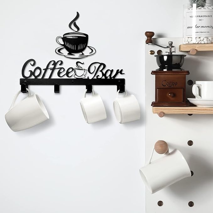 Hotop 2 Pieces Coffee Mug Holder Wall Mounted Metal Cup Rack Hanger - Image 2