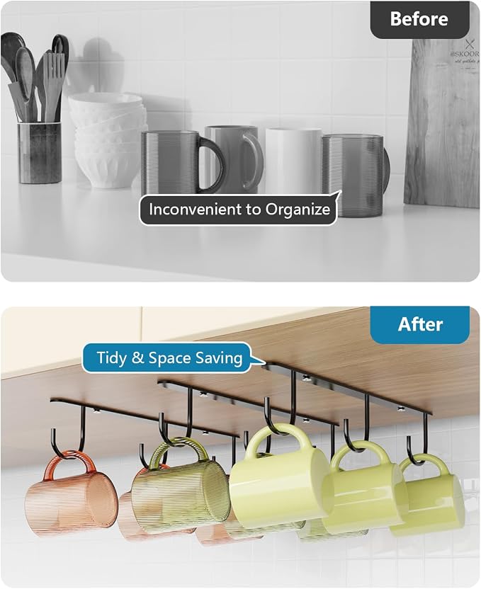 Luckinow 3 Pack Mug Hooks Under Cabinet, Coffee Mug Holder - Image 2