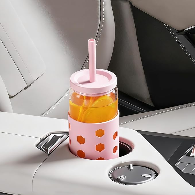 Mrsdry Glass Cups with Lids and Straws, 16oz Drinking Glasses Set with Silicone - Image 4