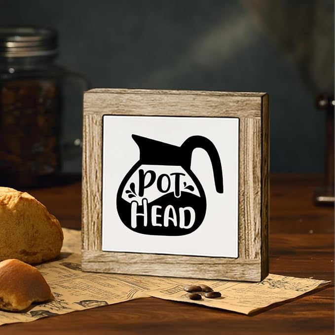 Coffee Bar Wooden Sign, Pot Head Decoration, Farmhouse Cafe Wood Sign, Square - Image 4
