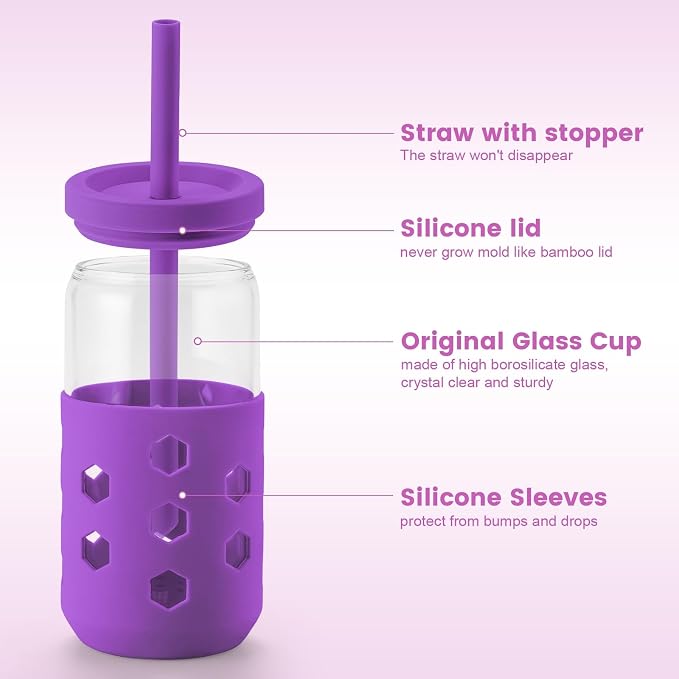 Mrsdry Glass Cups with Lids and Straws, 16oz Drinking Glasses Set with Silicone - Image 3