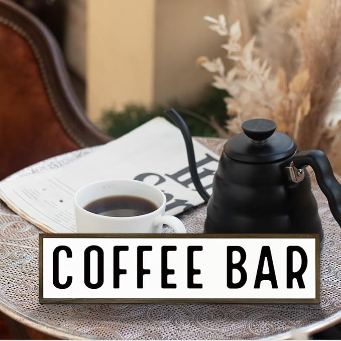 Coffee Bar Signs for Kitchen, Farmhouse Decor for Shelf, Rustic Wooden Wall - Image 5