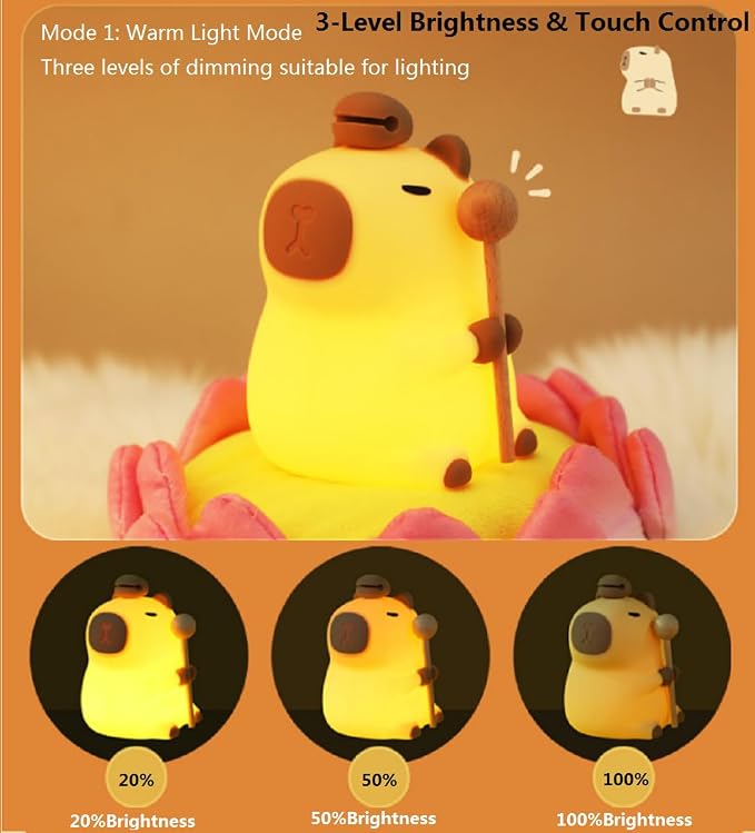 Capibara Night Light for Adults, Silicone Dimmable Animal Nightlight - Image 2