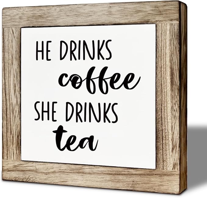 He Drinks Coffee She Drinks Tea Wooden Box Sign, Coffee Bar Sign, Rustic Home by Unknown