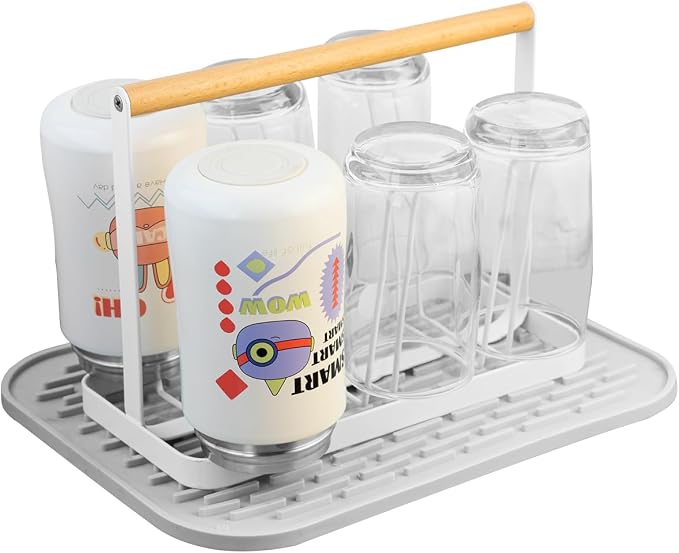 Cup Drying Rack Stand, 6 Cup Metal Drainer Holder Rack Non-Slip Mugs Cups by Mukkuri