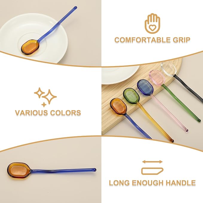 uxcell 5 Pcs Glass Coffee Spoons, 6.2 Inch Coffee Stirring Spoon, Long Handle - Image 3