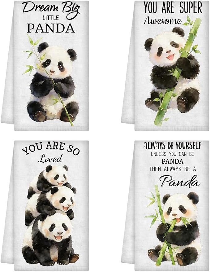 WADORN 4 Styles Funny Panda Kitchen Towels, Cute Panda Gifts by WADORN