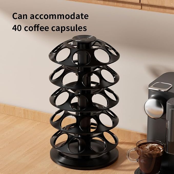 SAVORI 40 Capacity Rotating K-Cup Holder, 5-Tier Black Coffee Pod Carousel Stand - Image 7