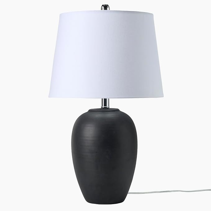 Nourison Home 23" Black Vintage Distressed Ceramic Pot Table Lamp - Image 2