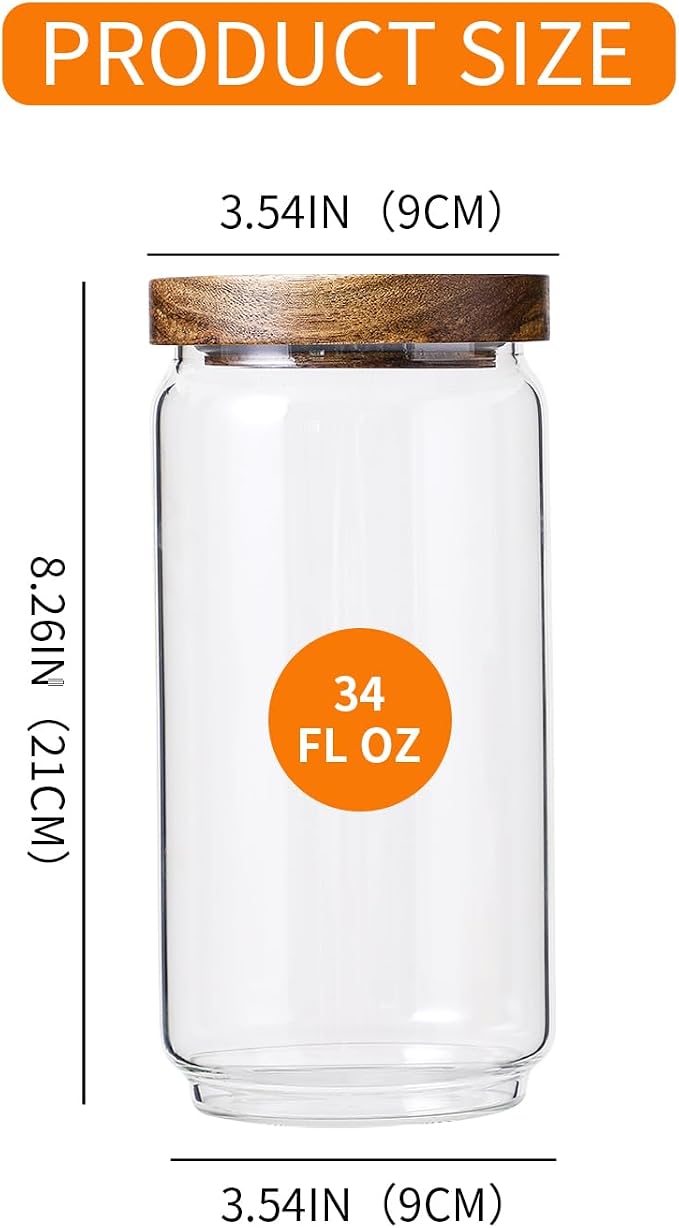 Glass Jar with Lid 3.54 Inch Wide, 34 OZ Airtight Food Storage Containers Glass - Image 2