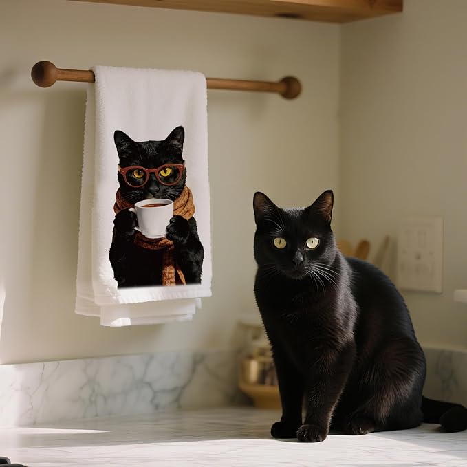 CUTHOLLOW Cute Funny Black Cats Decorative Kitchen Towels Set of 4, - Image 6