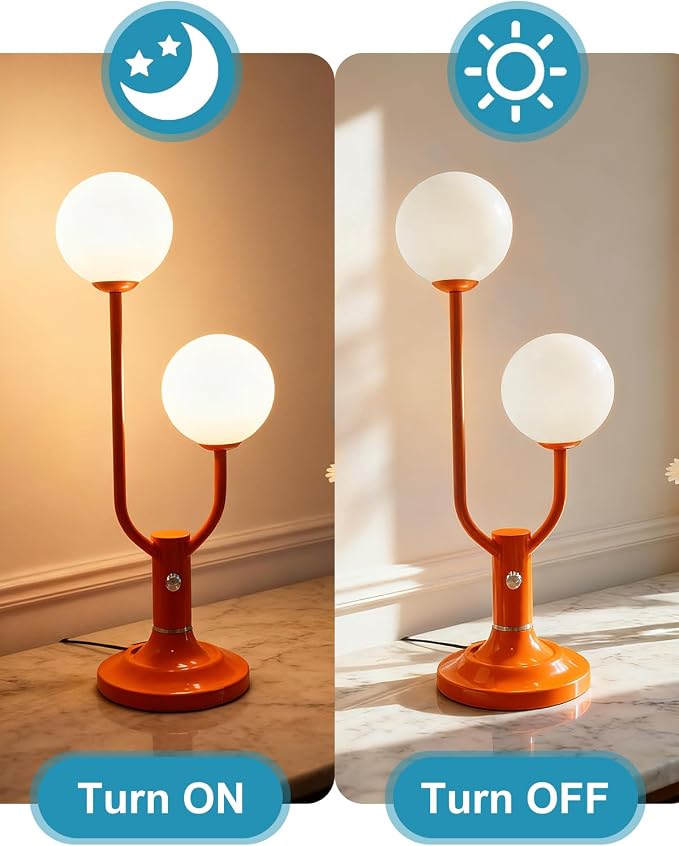 Lightdot Globe Table Lamp for Bedroom Mid Century Modern Orange Small Desk Lamp - Image 6
