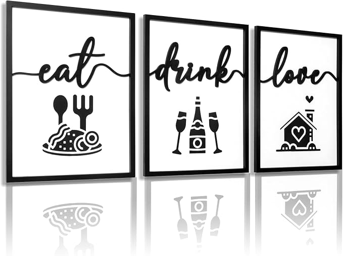 3D Wood Dining Room Wall Decor, Framed Kitchen Pictures Wall Art by KIOSSUT