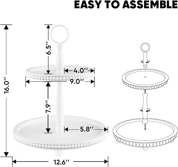 Beaded Tiered Tray Stand, Rustic Wooden 2 Tier Decorative Tray - Image 3