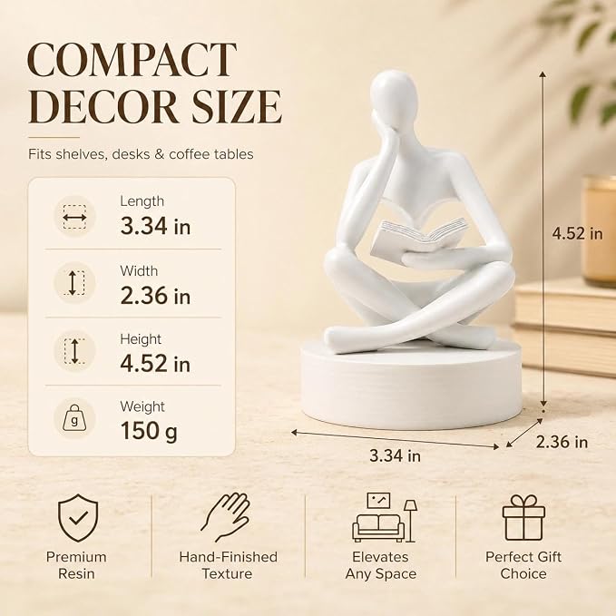 Bookshelf Decor Thinker Statue, Resin Decorative Bookend - Image 2