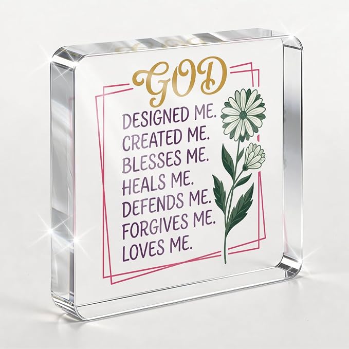 Christian Gifts for Women Desk Decor, Inspirational Religious Decor Acrylic Sign by PQV