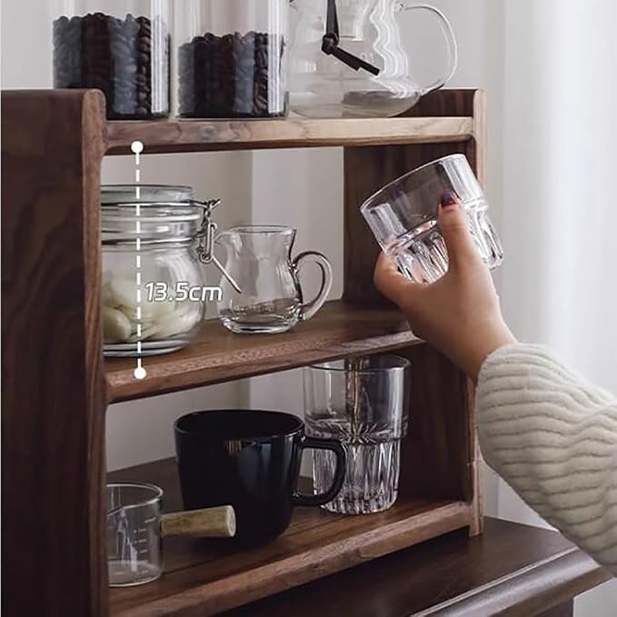 MRYBD 3-Tier Wooden Coffee Mug Display Rack Walnut Color Solid Wood Cup Holder - Image 2