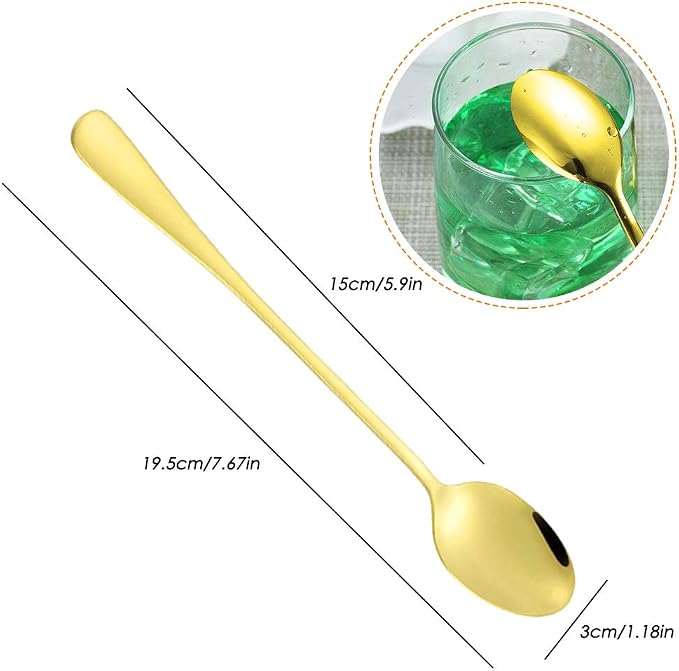 DaKuan Set of 10 Gold Stainless Steel Long Handle Stirring Spoons - Image 7