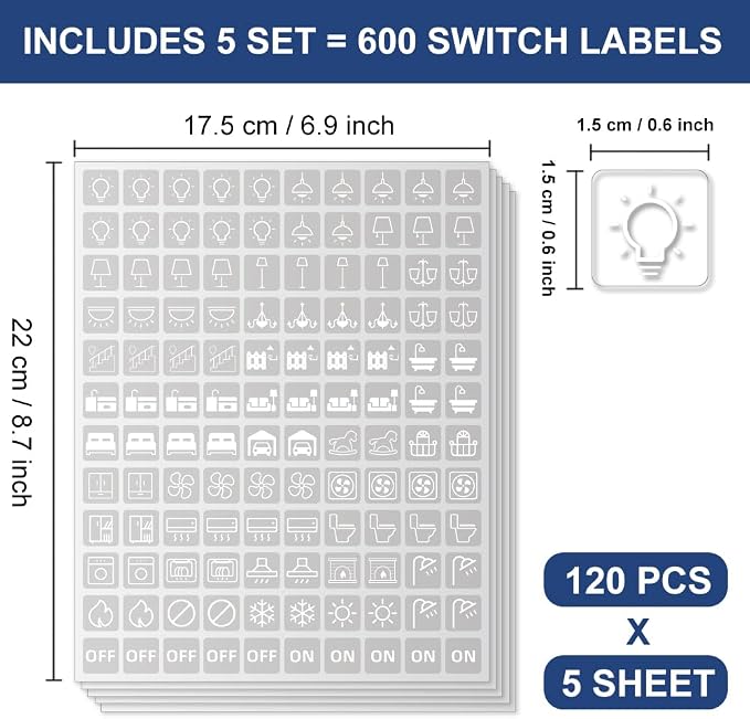 600 Pcs Light Switch Sticker Labels, 33 Designs Transparent Switch ID Stickers - Image 2