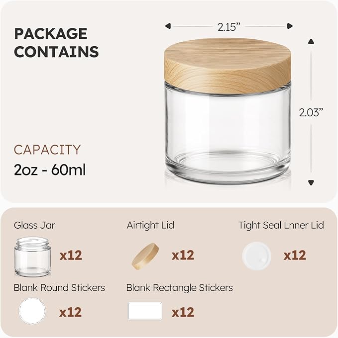 12 Pack 2 OZ Glass Jars with Lids, Small Glass Containers with Plastic - Image 3
