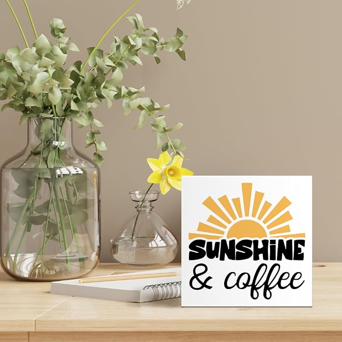 Sunshine Coffee Wooden Box Sign, Positive Sunshine Desk Decor - Image 5