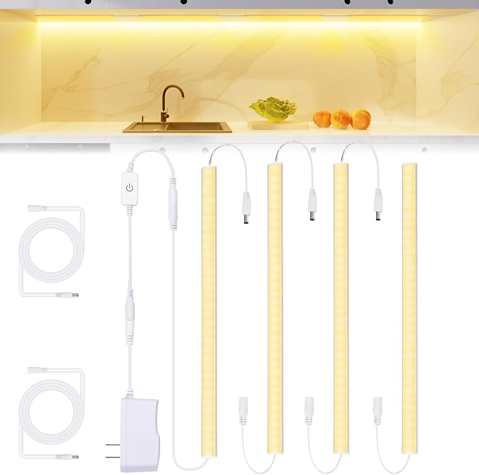 JUSJUBR Under Cabinet Lights Plug-in, 4 Pack x 12inch Warm White 3000K LED by Jusjubr
