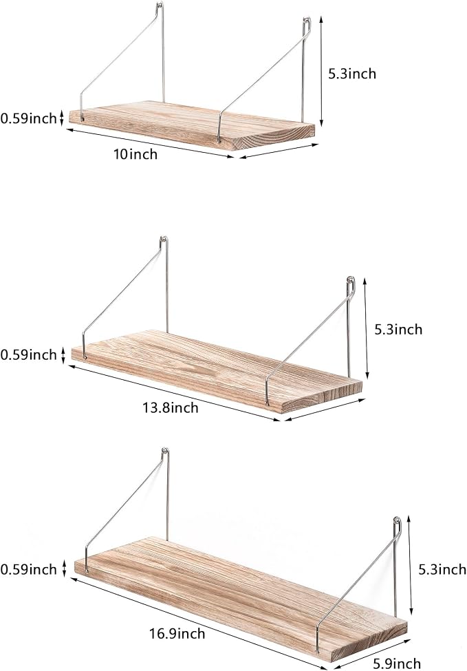 Floating Shelves Set of 3 Rustic Solid Wood Floating Shelf Wall Storage Shelves - Image 7