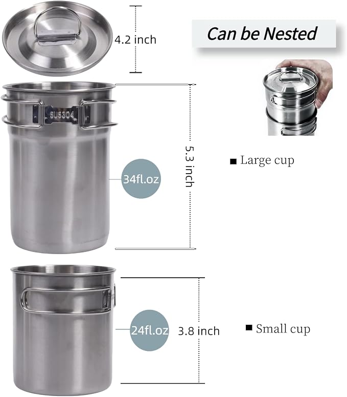 KOKKOYA Foldable Camping Cups Mugs Camping Pot Cookware 304-Food-Grade Outdoor - Image 3