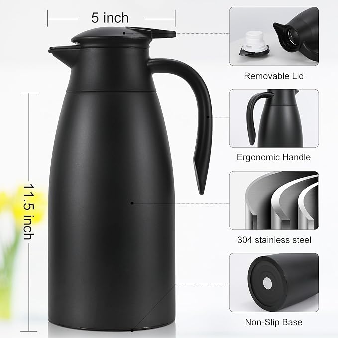 70 oz Thermal Coffee Carafe, Updated 2 PCS Insulated Stainless Steel Coffee - Image 5