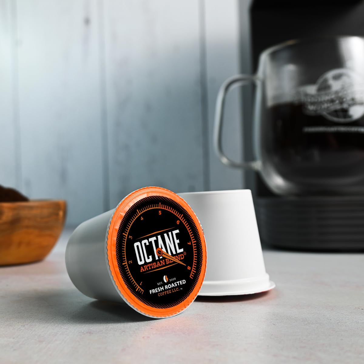 Fresh Roasted Coffee, Octane Italian Dark Roast, Artisan Blend, 24 Pods for K Cup Brewers