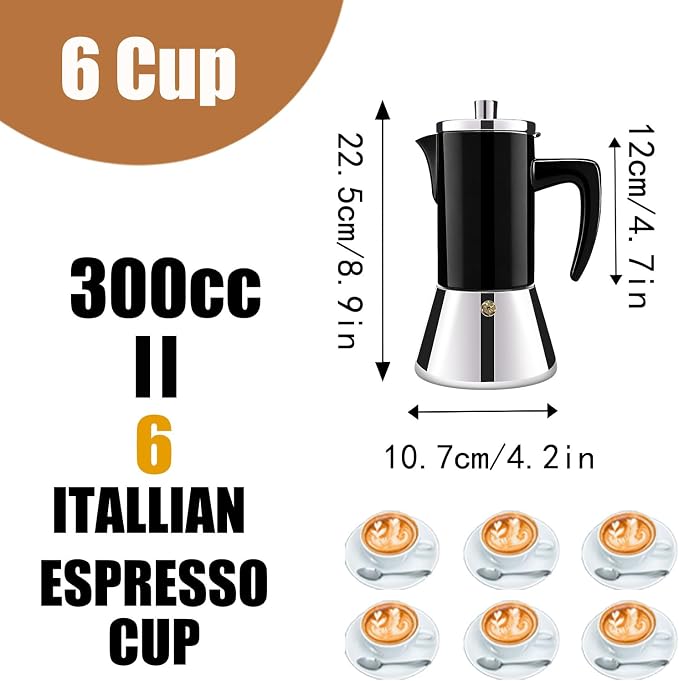 6 Cup Thickened 304 Stainless Steel Moka Pot Stovetop Espresso Maker Cafeteras - Image 2