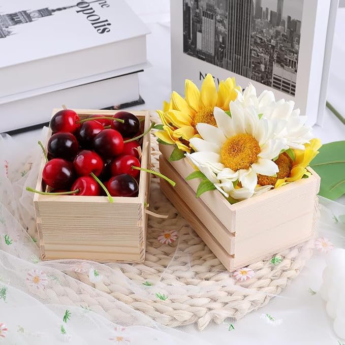 GRETJOB 6PCS 5" Wooden Crates, Nesting Rustic Wood Storage Boxes Set, Farmhouse - Image 4