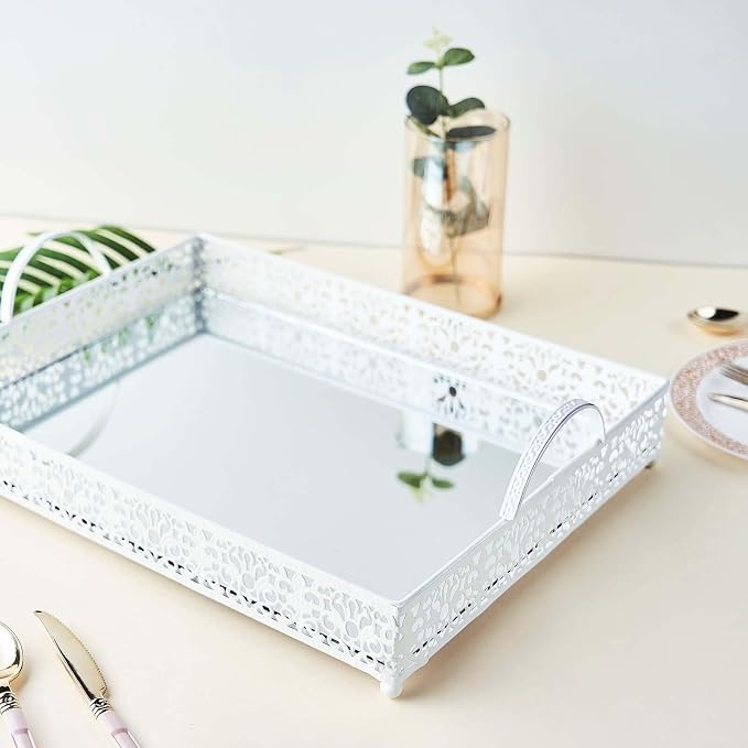 Efavormart 16"x12" Lace White Metal Decorative Serving Trays - Image 9