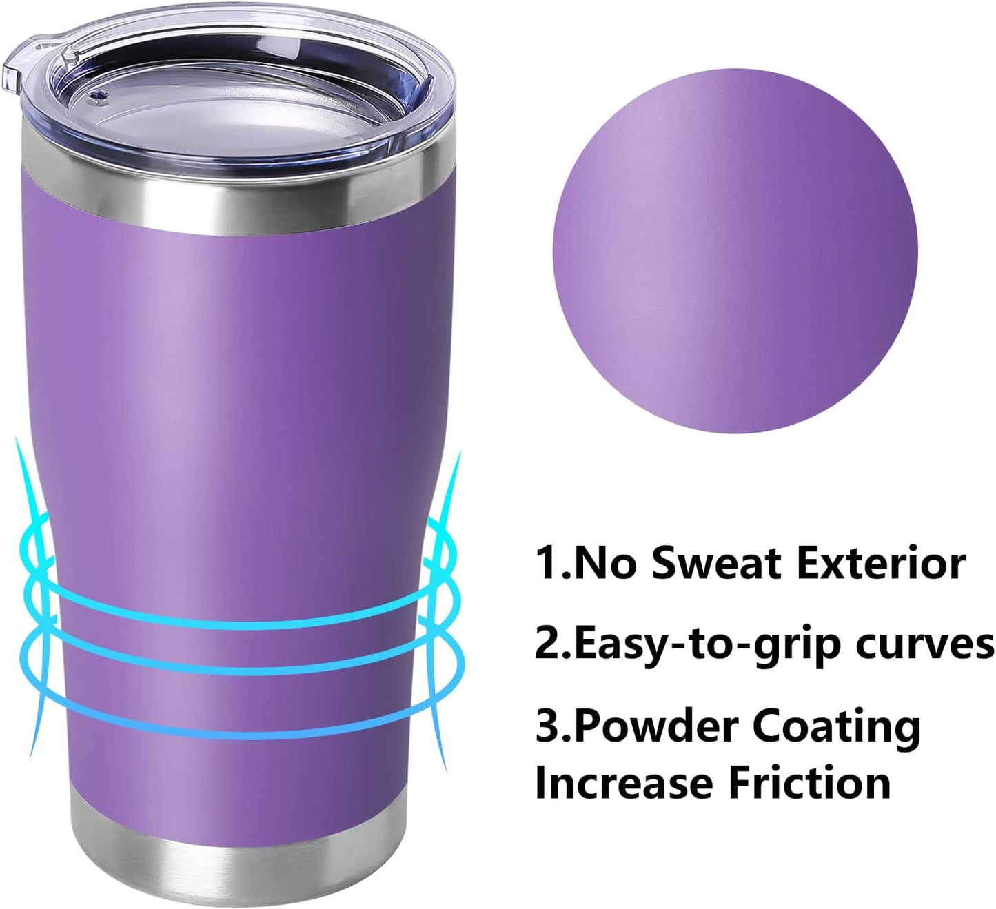 DOMICARE 20oz Tumbler with Lid Stainless Steel Tumblers Bulk, Double Wall Vacuum Insulated Coffee Travel Mug Powder Coated Tumbler, 12 Pack Purple