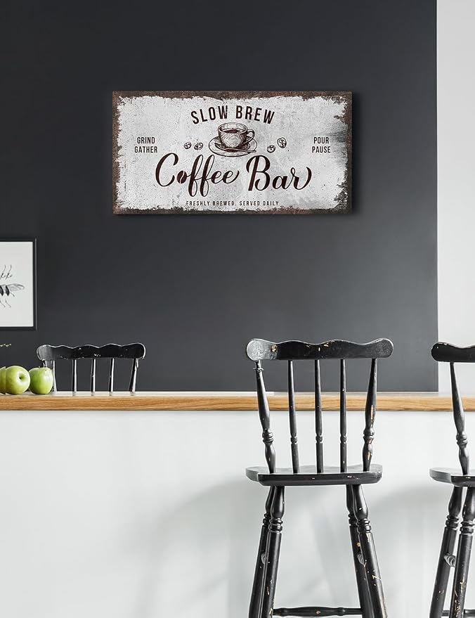 IPIC - Rustic Coffee Bar Sign Slow Brew, Canvas Print Wall Art - Image 2