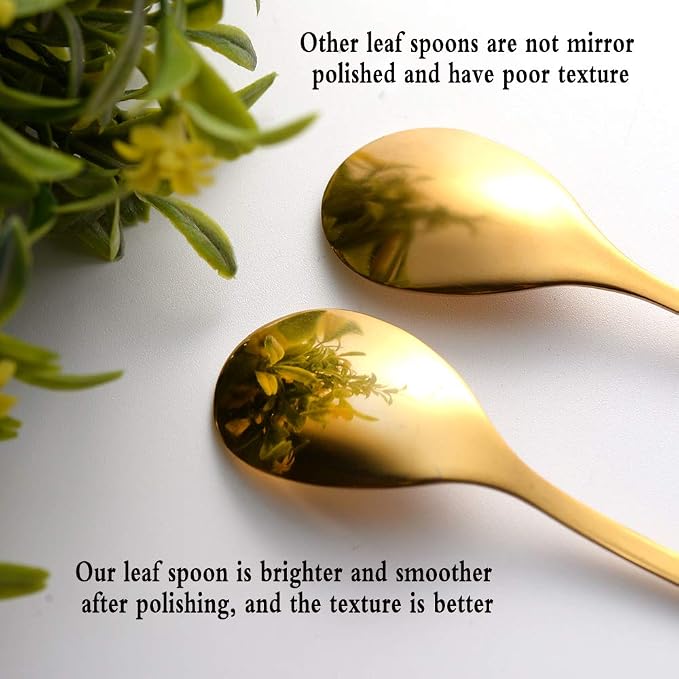 AnSaw 8-Pack Elegant Gold Leaf 4.7" Espresso Spoons - Image 3
