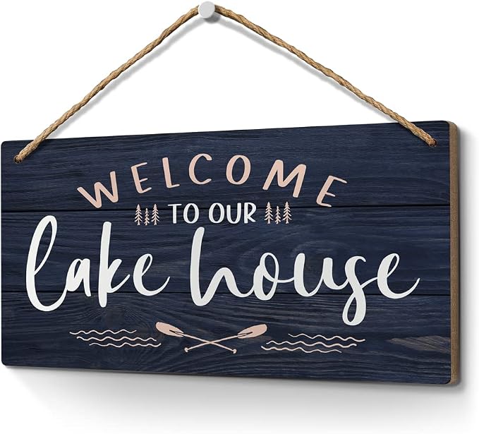 Heuhuww Lake House Decor Sign 6"x12"-Welcome to Our Lake House, Lake Life by Heuhuww