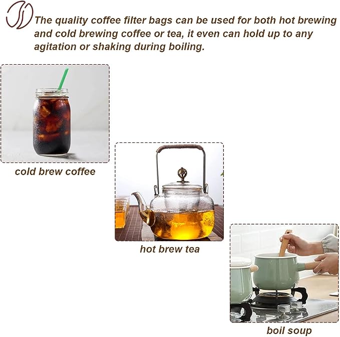 50pcs No Mess Large Cold Brew Bags, 8x12 inch Disposable Coffee Filter Bag Fine - Image 5